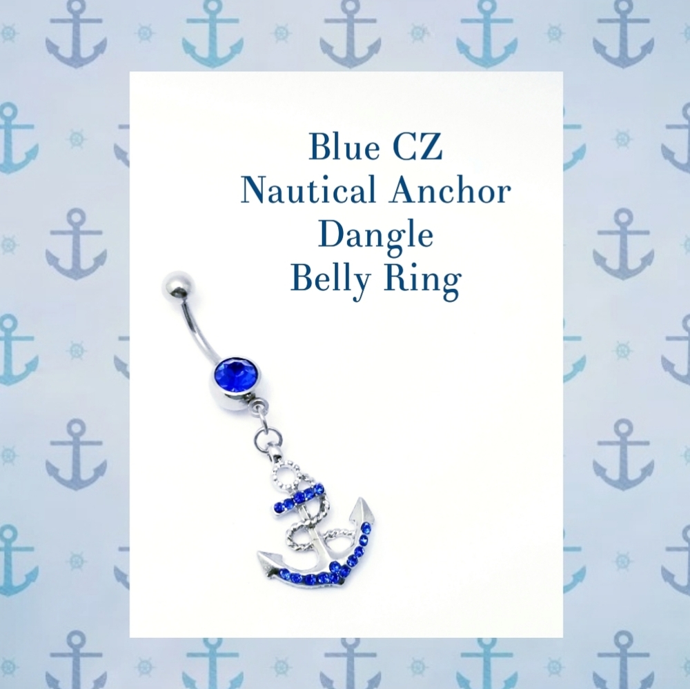 5/$10 | Blue CZ Anchor Dangle Belly Ring